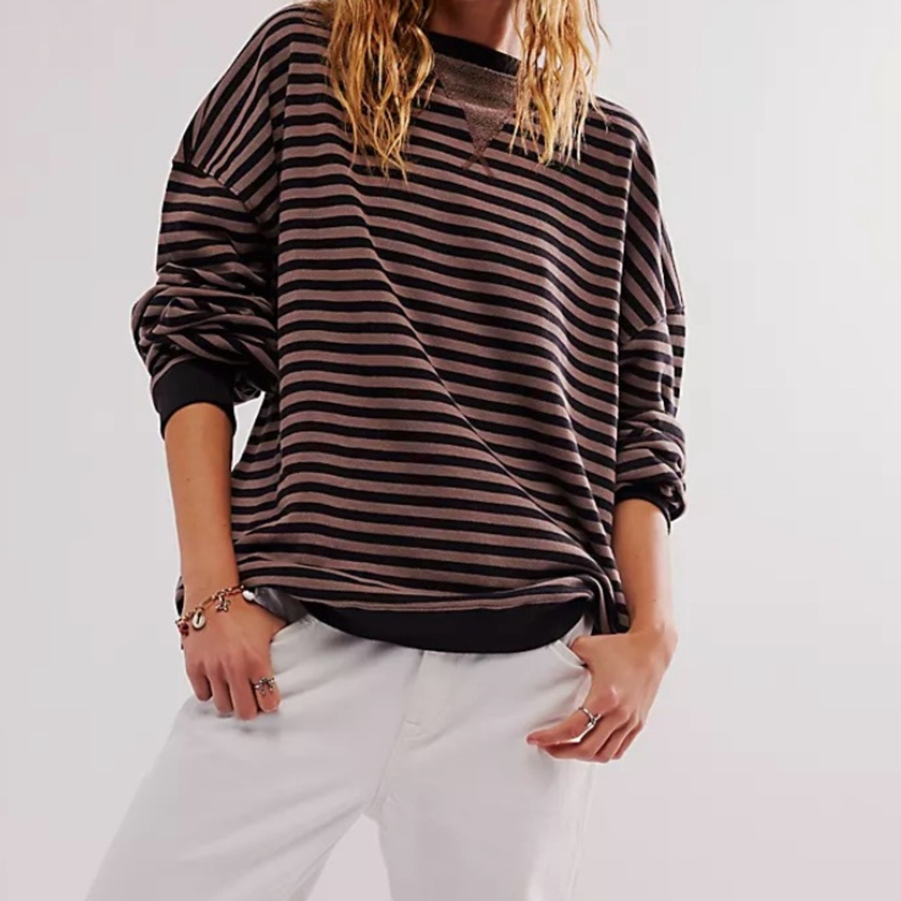 Free People Classic Striped Oversized Crewneck NWOT